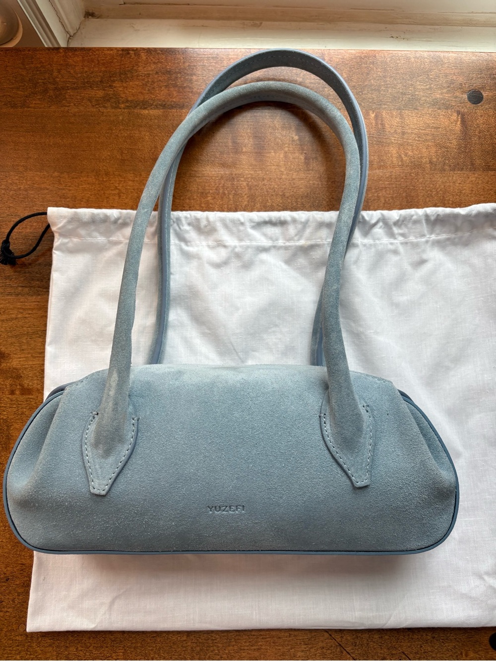 Yuzefi Powder Blue Suede Shoulder Bag